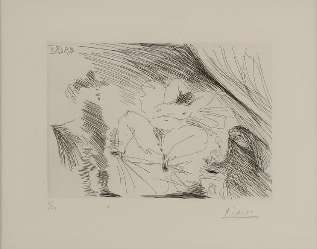 Pablo Picasso, ‘Young Woman On A Bed, Procuress and Gentleman (Bloch 1802)’, 1968, Sworders
