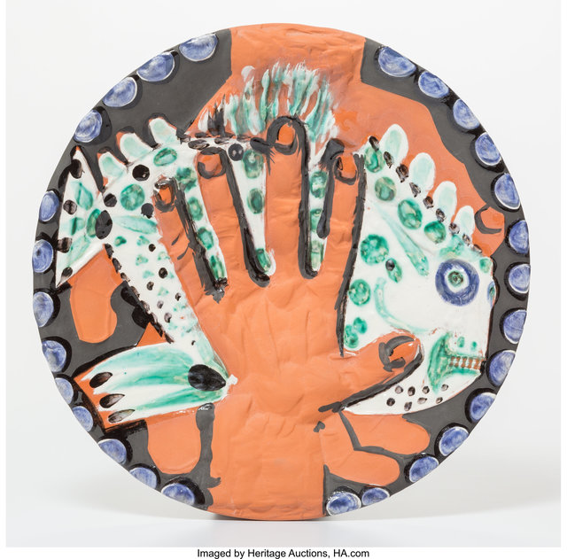 Pablo Picasso, ‘Mains au poisson’, 1953, Design/Decorative Art, Terre de faïence plate, painted in colors and partially glazed, Heritage Auctions