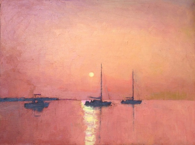 Larry Horowitz, ‘"Red Sunset" orange-red sky reflecting on water with sailboats’, 2010-2017, Eisenhauer Gallery
