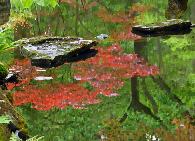 Larry Garmezy, ‘Touch of Zen #2 - Calm, serene, colorful, waterscape photograph, Zen, Japanese Garden, The Hague, tranquil water, of coral red and green’, 2017, Archway Gallery