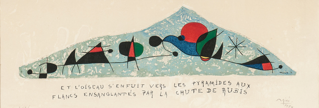 Joan Miró, ‘Et l'oiseau s'enfuit vers les pyramides aux flancs ensanglantés par la chute de rubis’, 1954, Skinner