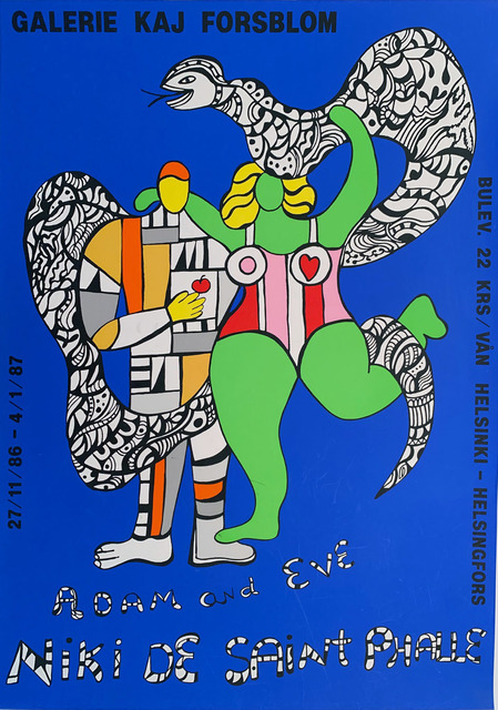 Niki de Saint Phalle, ‘Adamand Eve, Galerie Kaj Florsblom Gallery Poster HOLIDAY SALE TAKE 20% OFF NEXT THREE WEEKS’, 1987, David Lawrence Gallery
