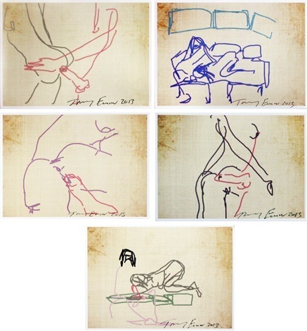 Tracey Emin, ‘iPad Postcard Sketches (set of 5), 2013’, 2013, Print, IPad drawings printed on paper, Lougher Contemporary Gallery Auction