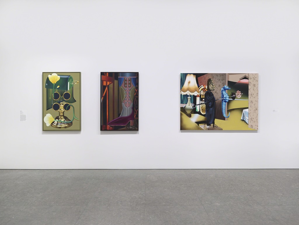 Installation view of Flatlands (Whitney Museum of American Art, NY, January 14 – April 18, 2016). From left to right: Orion Martin, Bakers Steak, 2015 (E.2015.0900); Orion Martin, Triple Nickel, Tull, 2015
(E.2015.0902); Jamian Juliano-Villani, Boar's Head, a Gateway, my Pinecone, 2016 (E.2015.0908). Photography by Ronald Amstutz. Installation view of Flatlands (Whitney Museum of American Art, NY, January 14 – April 18, 2016). From left to right: Orion Martin, Bakers Steak, 2015 (E.2015.0900); Orion Martin, Triple Nickel, Tull, 2015
(E.2015.0902); Jamian Juliano-Villani, Boar's Head, a Gateway, my Pinecone, 2016 (E.2015.0908). Photography by Ronald Amstutz.