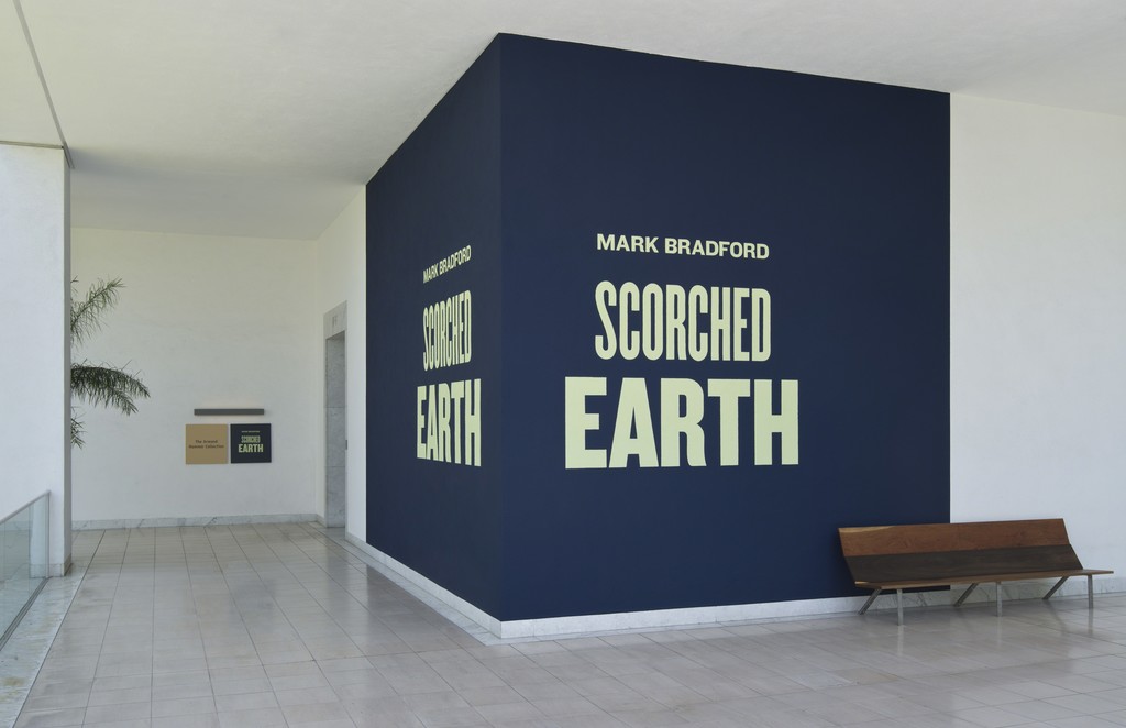 Installation view of Mark Bradford: Scorched Earth, Hammer Museum, Los Angeles, June 20–September 27, 2015. Photo by Brian Forrest Installation view of Mark Bradford: Scorched Earth, Hammer Museum, Los Angeles, June 20–September 27, 2015. Photo by Brian Forrest