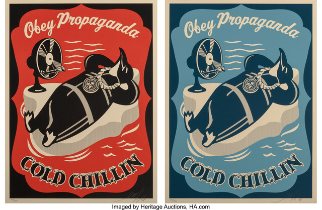 Shepard Fairey (OBEY), ‘Cold Chillin (Red ad Blue) (two works)’, 2008, Heritage Auctions
