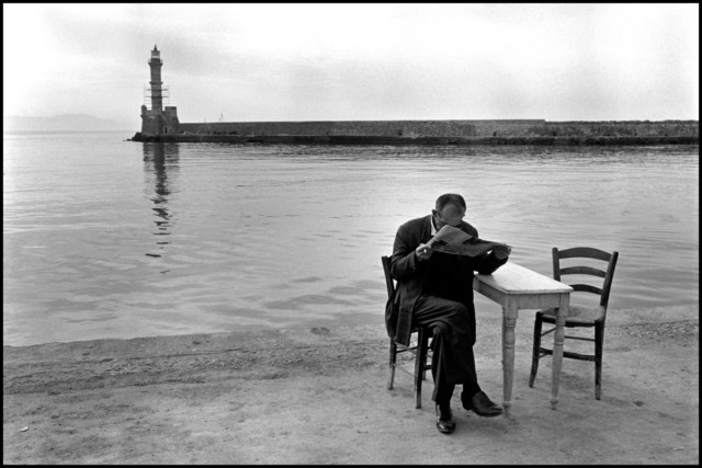 Constantine Manos, ‘Man reading newspaper, Crete, Chania. A Greek Portfolio.’, 1962, Print, Gelatin silver print, Magnum Photos