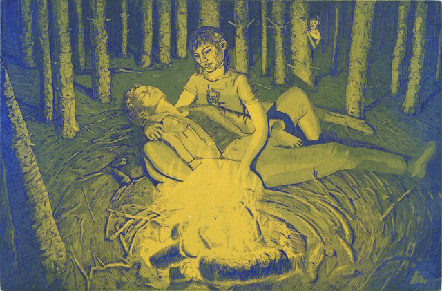 Tyler Bright Hilton, ‘Finally, she found them, River asleep in her arms, and Minmei had to admit she could see the appeal.’, 2018, Drawing, Collage or other Work on Paper, Etching with aquatint, VIVIANEART