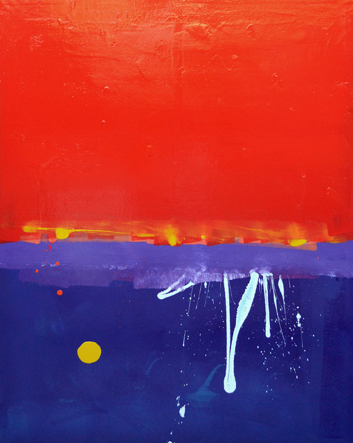 Anthony Hunter, ‘Red, Red, Red Sky With White Squiggle and Yellow Blob Painting’, 2015-2019, Painting, Gloss on Canvas, JoAnne Artman Gallery