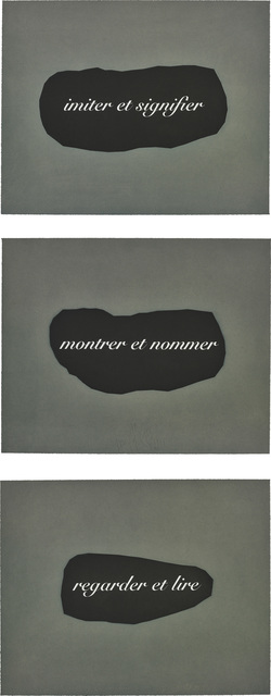 Joseph Kosuth, ‘L'Essence de la rhétorique est dans l'allégorie IV (The Essence of Rhetoric is in Allegory IV), from Sequences’, 1998, Print, The complete set of three heliogravure and aquatints in colours, on BFK Rives paper, the full sheets., Phillips