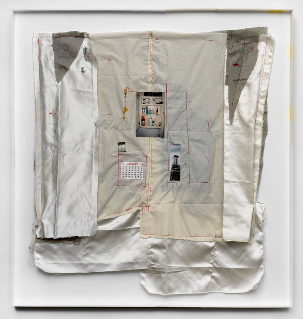Win McCarthy, ‘Untitled (Exhibition Parts)’, 2018, Mixed Media, Photos, thread, paper on satin, felt, cotton on foam board on panel, tape, Galerie Fons Welters