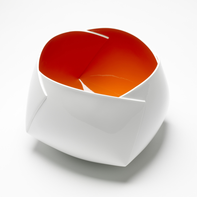 Ann Van Hoey, ‘"White and Orange Origami Vessel" ’, 2015, Design/Decorative Art, Ceramic, J. Lohmann Gallery