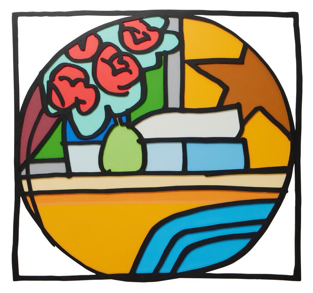 Tom Wesselman - Still Life with Four Roses and Pear (Blue Pillow)