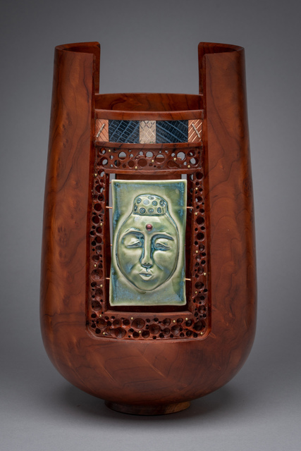 Al Sils, ‘Windows’, Design/Decorative Art, Redwood burl, ceramic tile, snakeskin, copper, silver, brass, glass bead, Beatrice Wood Center for the Arts