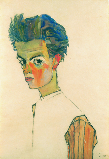 Egon Schiele | Self-Portrait with Striped Shirt (1910) | Artsy