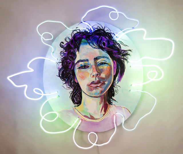 Elizabeth Chapin, ‘Blue Lace Marco’, 2019, Installation, Acrylic on canvas with neon, Wally Workman Gallery