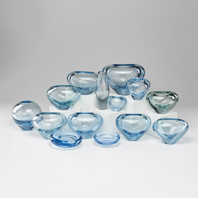 Holmegaard Orrefors Group Of Fourteen Blue Tinted Glass Pieces