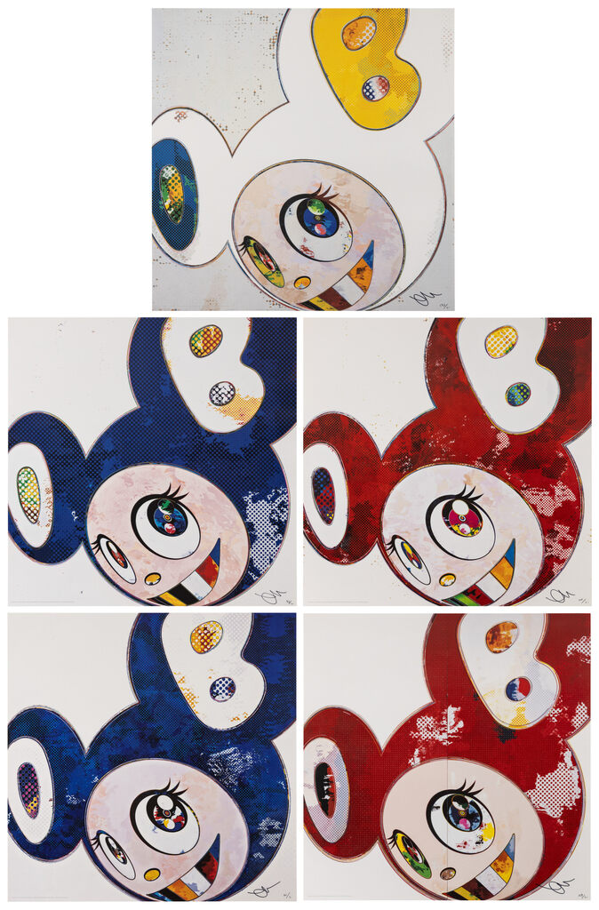 Takashi Murakami - And then x 6 White: The Superflat Method, Blue & Yellow Ears,; And then x 6 Marine Blue: The Superflat ...