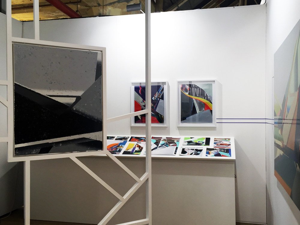Another view into the booth. A joint venture, a 'Gesamtkunstwerk' of the artist's paintings, collages and installation; photo: gallery Another view into the booth. A joint venture, a 'Gesamtkunstwerk' of the artist's paintings, collages and installation; photo: gallery