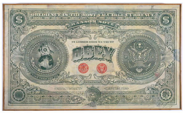 Shepard Fairey, ‘Two Sides of Capitalism - Bad’, 2007, Painting, Silk screen and collage on canvas, Jonathan LeVine Projects