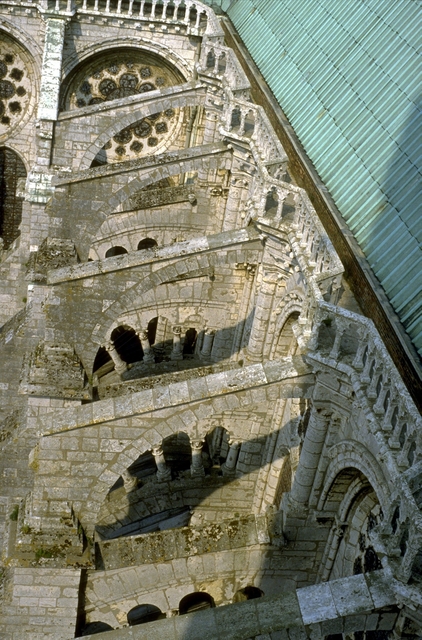 ‘Chartres Cathedral: exterior, detail of flying buttresses on N. side (view from N. tower)’, ca. early 13th century, Allan Kohl