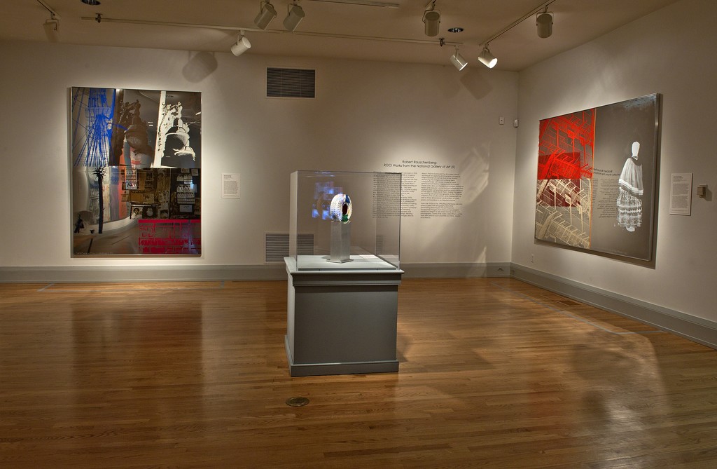 Installation view of "Robert Rauschenberg: ROCI Works from the National Gallery of Art"at the Academy Art Museum, Easton, 2015-2016. Photo: George Holzer Installation view of "Robert Rauschenberg: ROCI Works from the National Gallery of Art"at the Academy Art Museum, Easton, 2015-2016. Photo: George Holzer