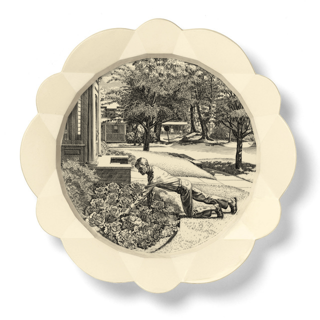 Andrew Raftery, ‘MAY: Cultivating Lettuce’, 2016, Print, Engraving transfer-printed on glazed white earthenware plate, RYAN LEE