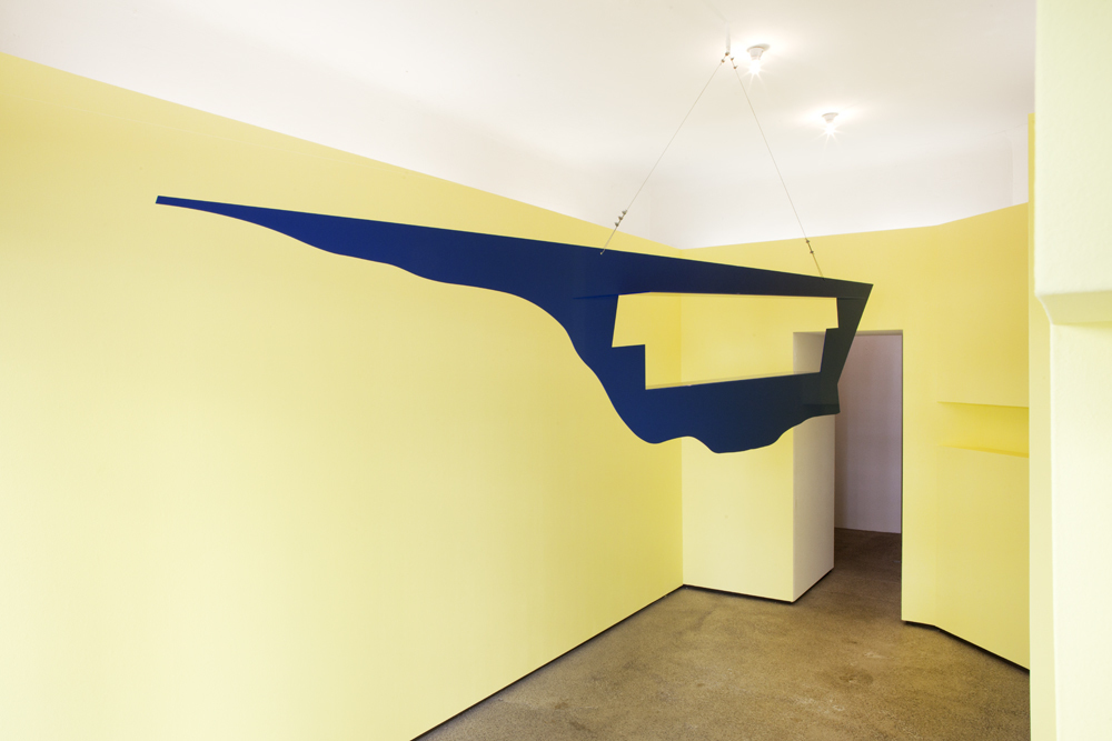 Additional image to demonstrate her recent 'Hanging Sculptures': 'Blauer Vogel / Blue Bird' from 2015 hanging 2016 as a single sculpture at Straßen-Salon from Semjon Contemporary; photo: Lukas Heibges Additional image to demonstrate her recent 'Hanging Sculptures': 'Blauer Vogel / Blue Bird' from 2015 hanging 2016 as a single sculpture at Straßen-Salon from Semjon Contemporary; photo: Lukas Heibges