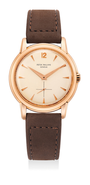 Patek Philippe, ‘A fine and attractive pink gold wristwatch with stepped downturned lugs’, 1956, Fashion Design and Wearable Art, 18k pink gold, Phillips