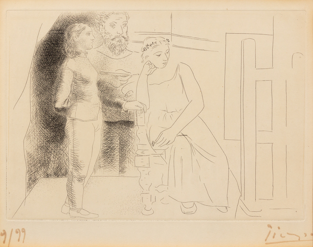 Pablo Picasso, ‘Peintre entre deux modèles from Le Chef-d'œuvre inconnu’, 1927, Hindman