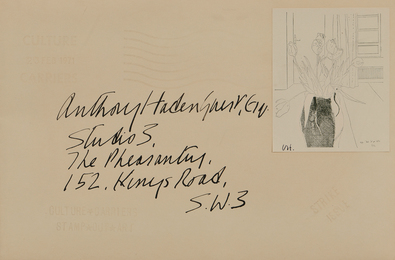 Nine Culture Carriers - Stamp Out Art Project Envelopes: Derek Boshier (British, b. 1937), Octagon; David Hockney (British, b. 1937), Tulips; Allen Jones (British, b. 1937), Heel and Mail Order; Christopher Logue (British, 1926-2011), The Slave Who Likes to be...; Eduardo Paolozzi (Scottish, 1924-2005), Space Man (Red) and Space Man (Blue); Ralph Idris Steadman (British, b. 1936), Portrait; Joe Tilson (British, b. 1928), Lips