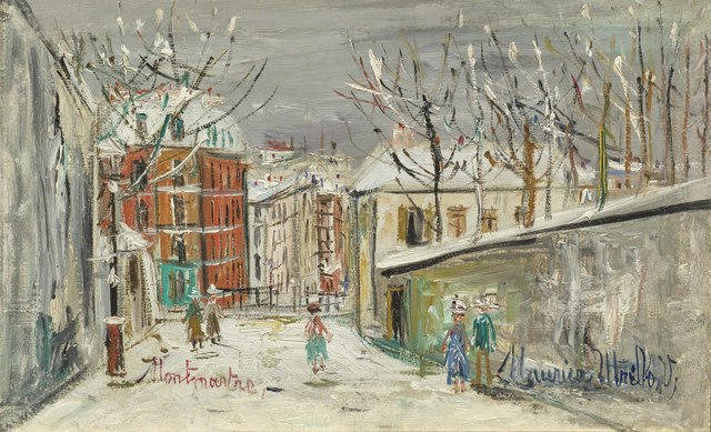 Maurice Utrillo, ‘Montmartre, snowy day’, ca. 1938, Painting, Oil on canvas, Galerie de Souzy