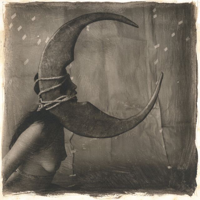 Luis González Palma, ‘La Luna’, 1988, Photography, Unique liquid light emulsion print on antique book paper with applied media, Elizabeth Houston Gallery