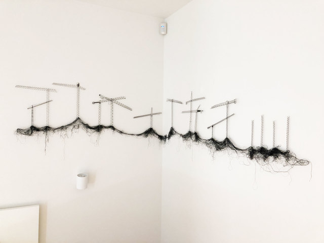 Elodie Antoine, ‘Grues’, 2019, Textile Arts, Bobbin lace, black thread and pins, Aeroplastics