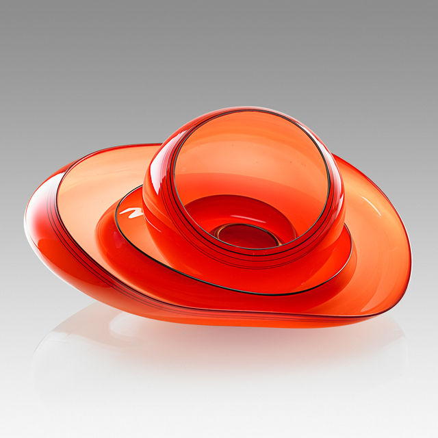 Dale Chihuly, ‘Five-piece vivid red Basket Set with black lip-wraps, Seattle, WA’, 1989, Design/Decorative Art, Blown glass, Rago/Wright