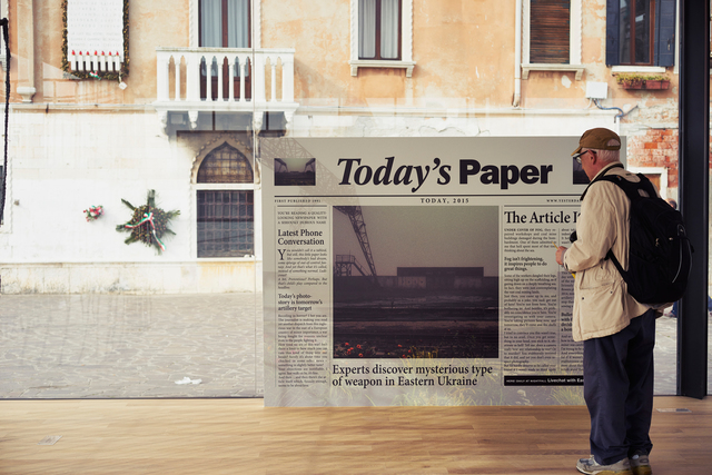 Yevgenia Belorusets, ‘"Please don't take my picture! Or they'll shoot me tomorrow." (Installation view)’, 2014-2015, 56th Venice Biennale