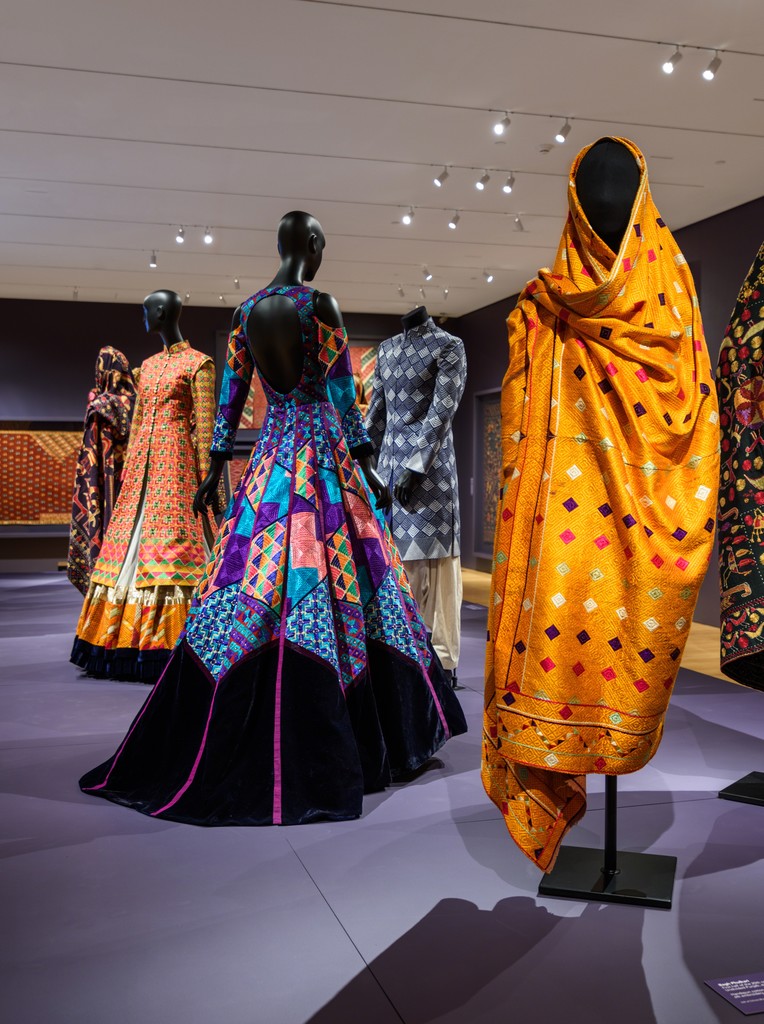 Installation Photograph of "Phulkari: The Embroidered Textiles of Punjab from the Jill and Sheldon Bonovitz Collection" Courtesy of the Philadelphia Museum of Art. Installation Photograph of "Phulkari: The Embroidered Textiles of Punjab from the Jill and Sheldon Bonovitz Collection" Courtesy of the Philadelphia Museum of Art.