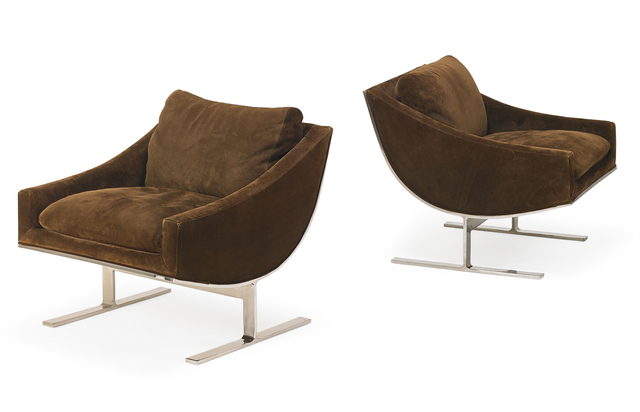 Kipp Stewart, ‘Kipp Stewart For Directional Lounge Chairs’, 1970s, Design/Decorative Art, Stainless steel frames with suede upholstery, USA, Rago/Wright