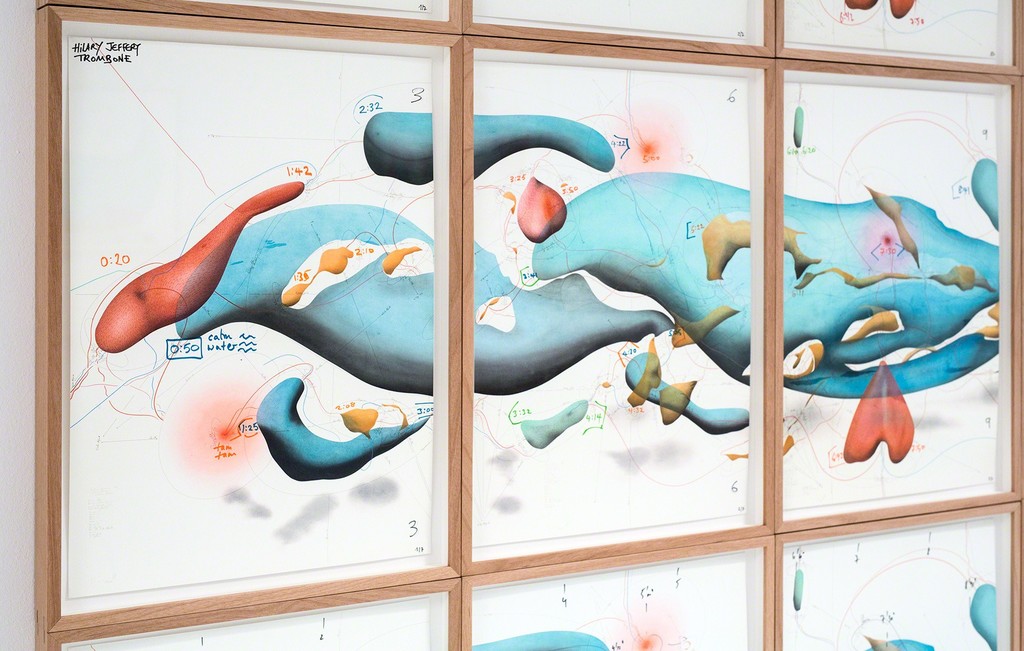 Exhibition view: Jorinde Voigt - Song of the Earth
Chapter 1:
Detail of:
Radical Relaxation (I) bis (VII)
(Stress + Freiheit)
Sloterdijk/ Rousseau
77 Positionen
Rotationsrichtung
Rotationsgeschwindigkeit
1-177 Umdrehungen/ Tag
1 Umdrehung/ Stunde
Vorgestern → ∞
Gestern → ∞
Heute → ∞
Morgen → ∞
Übermorgen → ∞
Now (1)-(8)
Ausrichtung Oben
Ausrichtung Erdmittelpunkt
Horizont
Erdoberfläche
Jorinde Voigt
Berlin 2016
7-teilige Arbeit à 140 x 100 cm.
Photo: Verena Nagl
Exhibition view: Jorinde Voigt - Song of the Earth
Chapter 1:
Detail of:
Radical Relaxation (I) bis (VII)
(Stress + Freiheit)
Sloterdijk/ Rousseau
77 Positionen
Rotationsrichtung
Rotationsgeschwindigkeit
1-177 Umdrehungen/ Tag
1 Umdrehung/ Stunde
Vorgestern → ∞
Gestern → ∞
Heute → ∞
Morgen → ∞
Übermorgen → ∞
Now (1)-(8)
Ausrichtung Oben
Ausrichtung Erdmittelpunkt
Horizont
Erdoberfläche
Jorinde Voigt
Berlin 2016
7-teilige Arbeit à 140 x 100 cm.
Photo: Verena Nagl