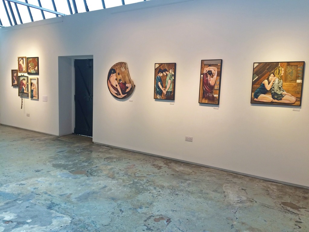 Taken towards the far right corner, in the second room of the gallery. Jana and JS's choices of warm colours stand out very well against the plain white walls that the gallery provides. Taken towards the far right corner, in the second room of the gallery. Jana and JS's choices of warm colours stand out very well against the plain white walls that the gallery provides.