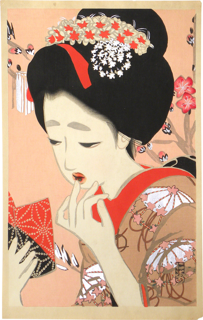 Kitano Tsunetomi, ‘Comparison of New Ukiyo-e Beauties: March, Lipstick’, ca. 1918, Scholten Japanese Art
