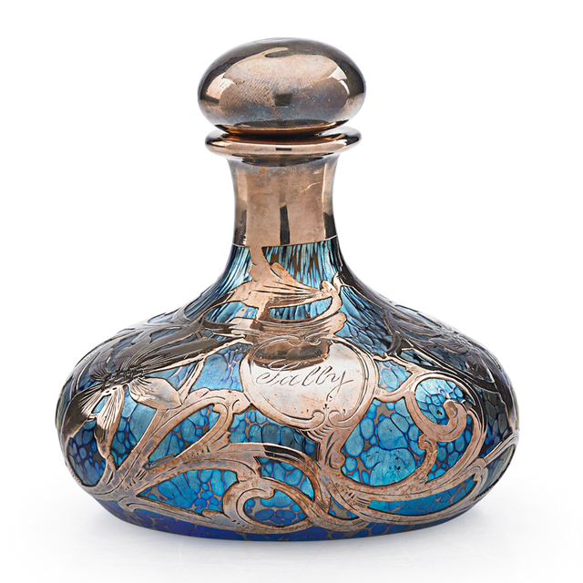 ‘Bohemian, Stoppered Bottle With Floral Overlay’, Early 20th C., Rago/Wright