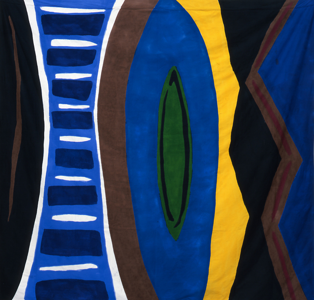 Kim MacConnel, ‘Untitled #4. (black, brown, white, blue, green, yellow, red)’, 2004, Painting, Acrylic on cotton sheeting, Rosamund Felsen Gallery
