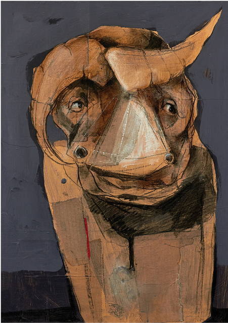 Bassem Dahdouh, ‘Human Bull 2’, 2016, Painting, Mixed media on canvas, Janet Rady Fine Art