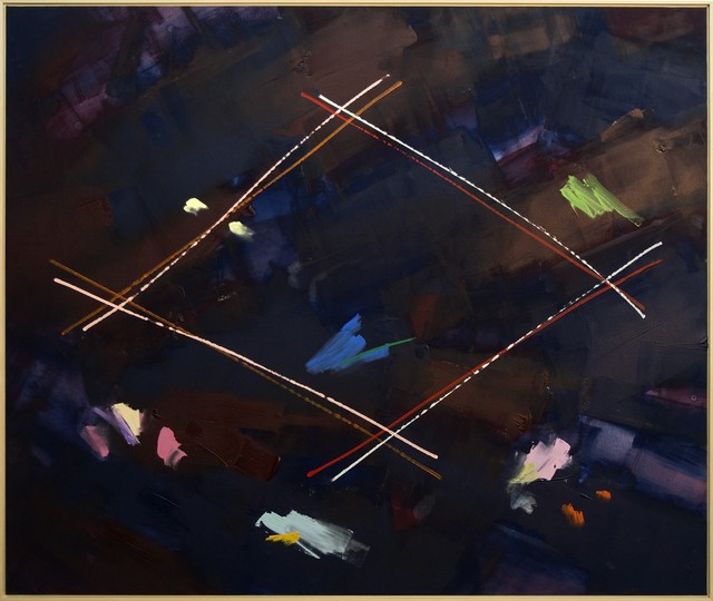 Milly Ristvedt, ‘Head Spin - Dark shades with accents of bright blue, green, turquoise, and pink’, 1980, Painting, Acrylic paint, canvas, Oeno Gallery