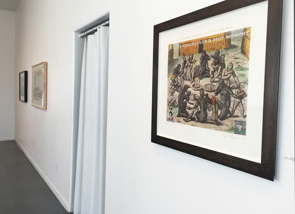 Gallery view, Chagoya prints including the latest, "President's Xenophobic Nightmare in a Foreign Language." Gallery view, Chagoya prints including the latest, "President's Xenophobic Nightmare in a Foreign Language."