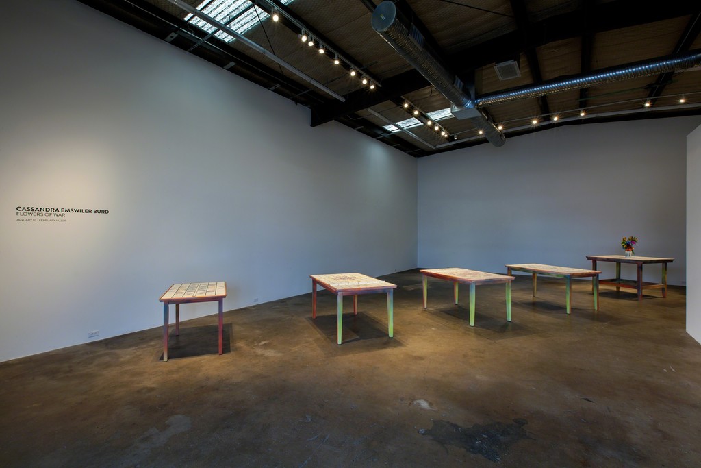 Cassandra Emswiler Burd, Flowers of War, 2015, installation view at Erin Cluley Gallery. Cassandra Emswiler Burd, Flowers of War, 2015, installation view at Erin Cluley Gallery.