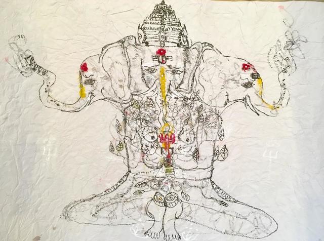 ANURADHA DELACOUR, ‘triple presence’, 2018, Drawing, Collage or other Work on Paper, Ink , pigment on paper, Canopy Gallery