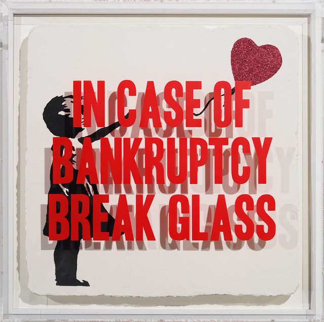 Thirsty Bstrd, ‘In case of Bankruptcy - Girl with Balloon Red Glitter’, 2020, Painting, Mixed media spray paint on plaster and plexiglas box, Bel-Air Fine Art