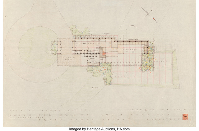 Frank Lloyd Wright Drawing Of The Mr Mrs Louis Penfield House 1952 Artsy